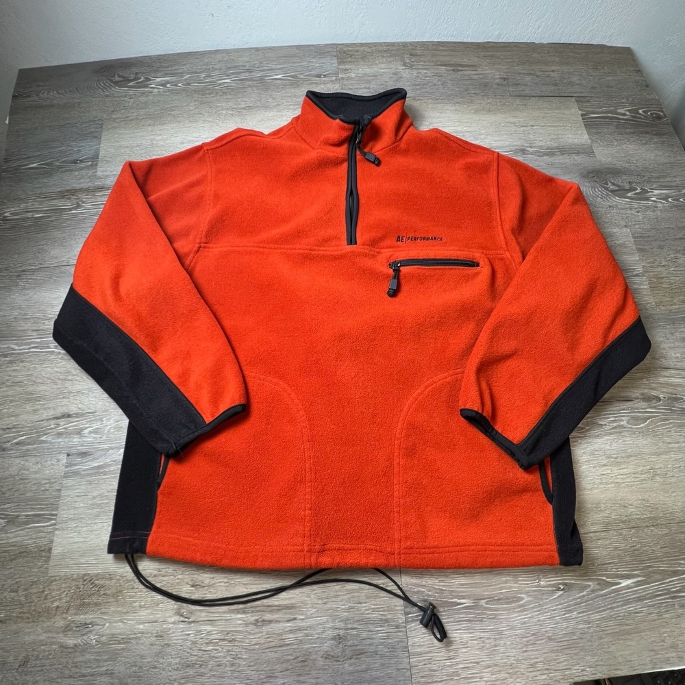 American Eagle Fleece Pullover Mens Large Orange Black Half Zip Performance